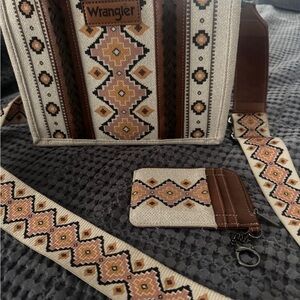 Wrangler Brown and Cream Geometric Tote